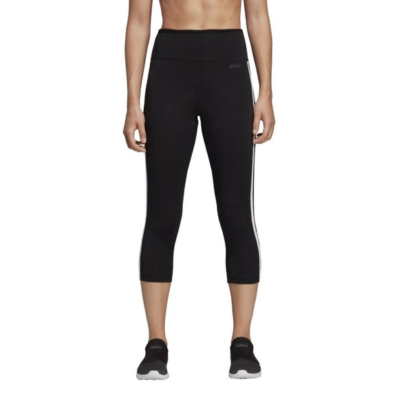 ADIDAS Women's Design 2 Move 3 Stripes 3/4 Tights Black and White Stripe Small - Picture 4 of 11